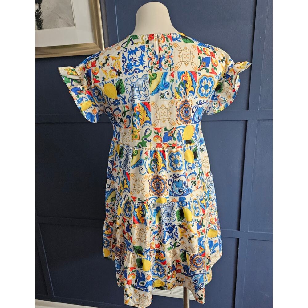 Shein Italian Lemon Tile Print Baby doll Dress Sz small - Picture 2 of 4